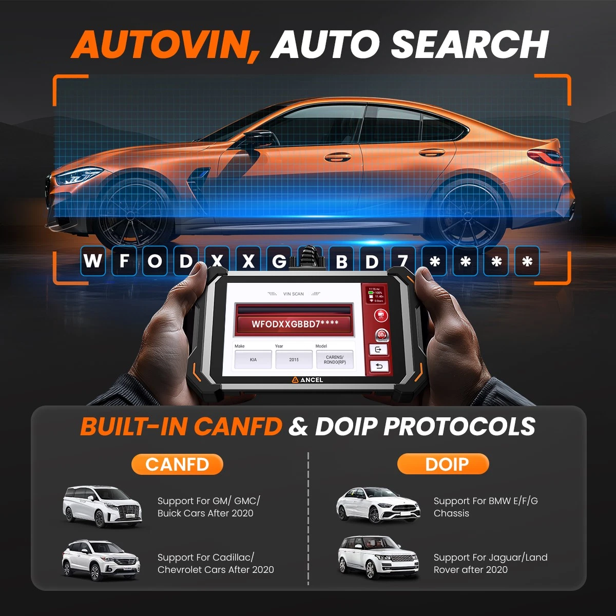 ANCEL DS600 Elite OBD2 Scanner Bidirectional Full System Diagnostic Tool 34+ Reset Service ECU Co-ding CANFD DOIP FCA AutoAuth, Online Customer Service, Lifetime Free Update