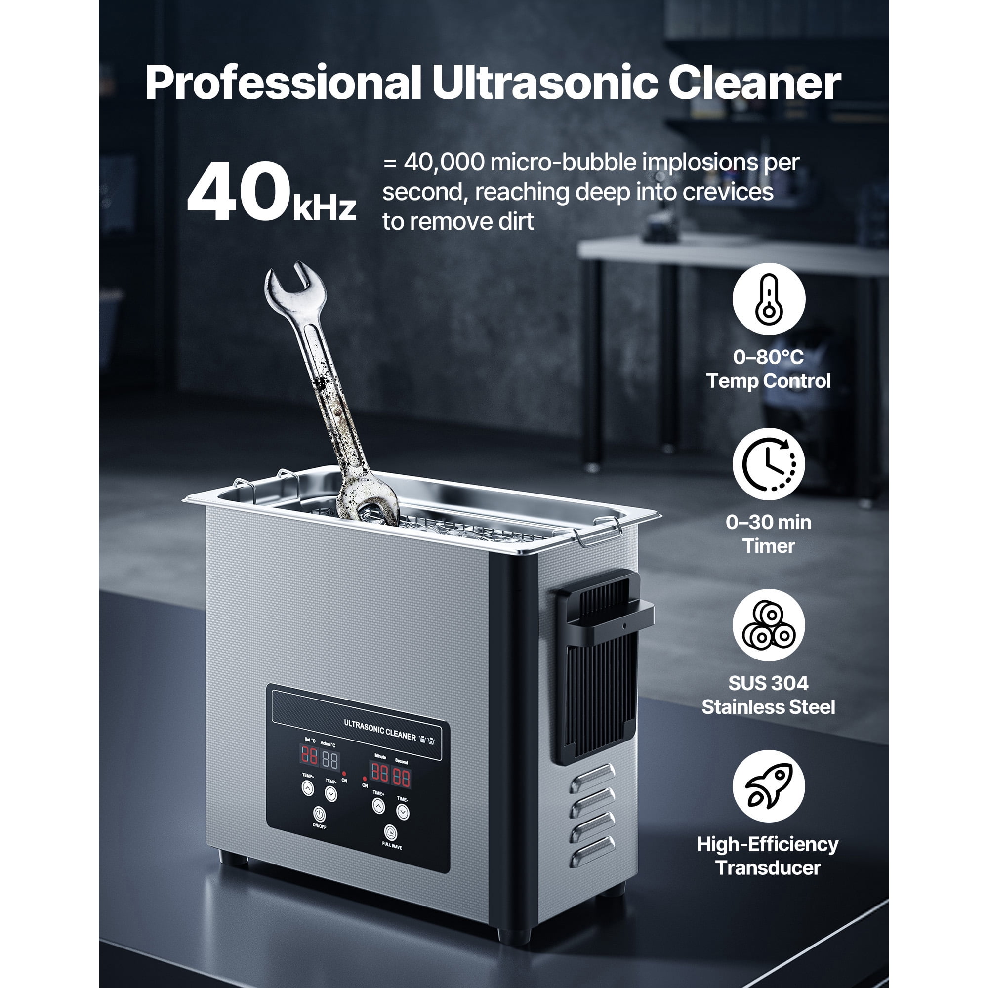 KFFKFF 6L Ultrasonic Cleaning Machine with Digital Display, Stainless Steel 40kHz Cleaner for Jewelry, Watches, Razors, Coins, and More, Includes Cleaning Basket