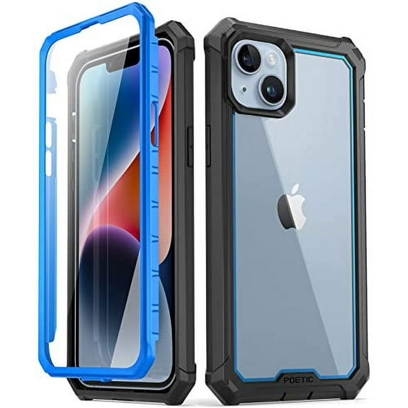 Poetic Guardian Case for iPhone 14 , Clear Case with Built-in Screen Protector, Blue/ Clear