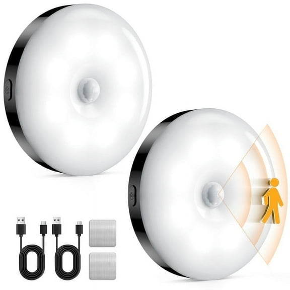 AikTryee Motion Sensor Puck Lights  Motion Activated Night Light with USB Charging Cable (White Light)