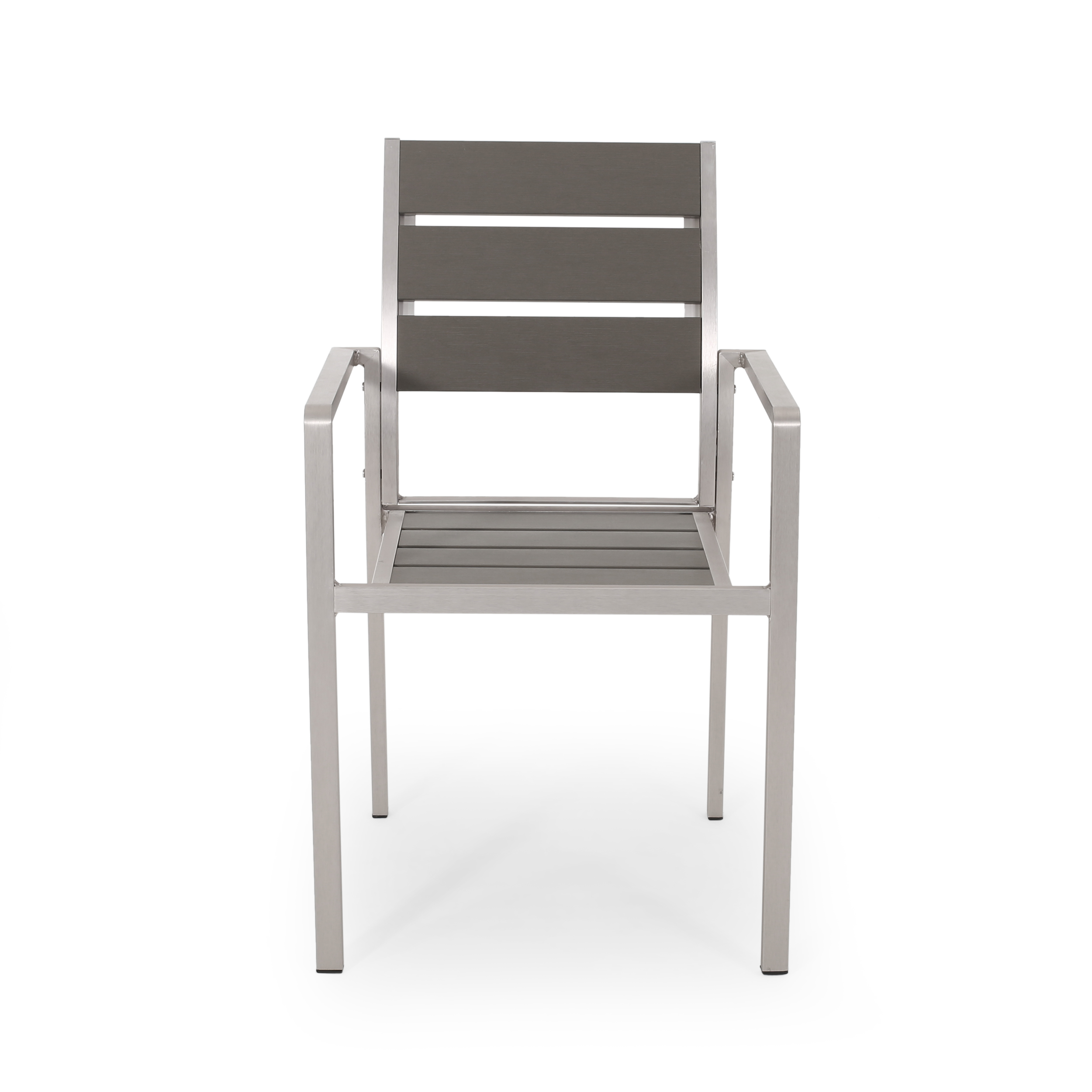 Noble House Gannon Outdoor Modern 6 Seater Aluminum Dining Set with Dining Bench, Gray and Silver