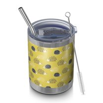 12oz Tumblers Yellow Cute Hedgehog Vacuum Insulated Stainless Steel Travel Tumbler Cups Mug with Lid and Straw for Beer,Coffee,Beverages with Cleaning Brush for Cold & Hot Drinks