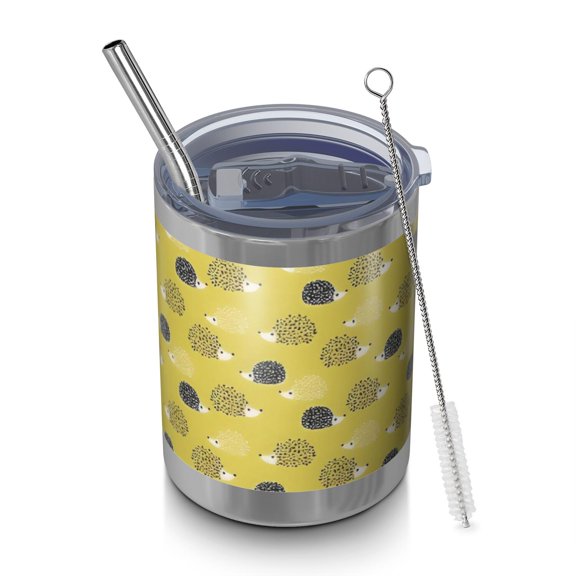12oz Tumblers Yellow Cute Hedgehog Vacuum Insulated Stainless Steel Travel Tumbler Cups Mug with Lid and Straw for Beer,Coffee,Beverages with Cleaning Brush for Cold & Hot Drinks