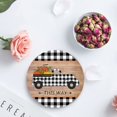 thumbnail image 4 of KXMDXA Autumn Black and White Plaid Truck and Pumpkins Wood Grain Set of 4 Round Coaster for Drinks, Absorbent Ceramic Stone Coasters Cup Mat with Cork Base for Coffee Table Bar Decor, 4 of 6
