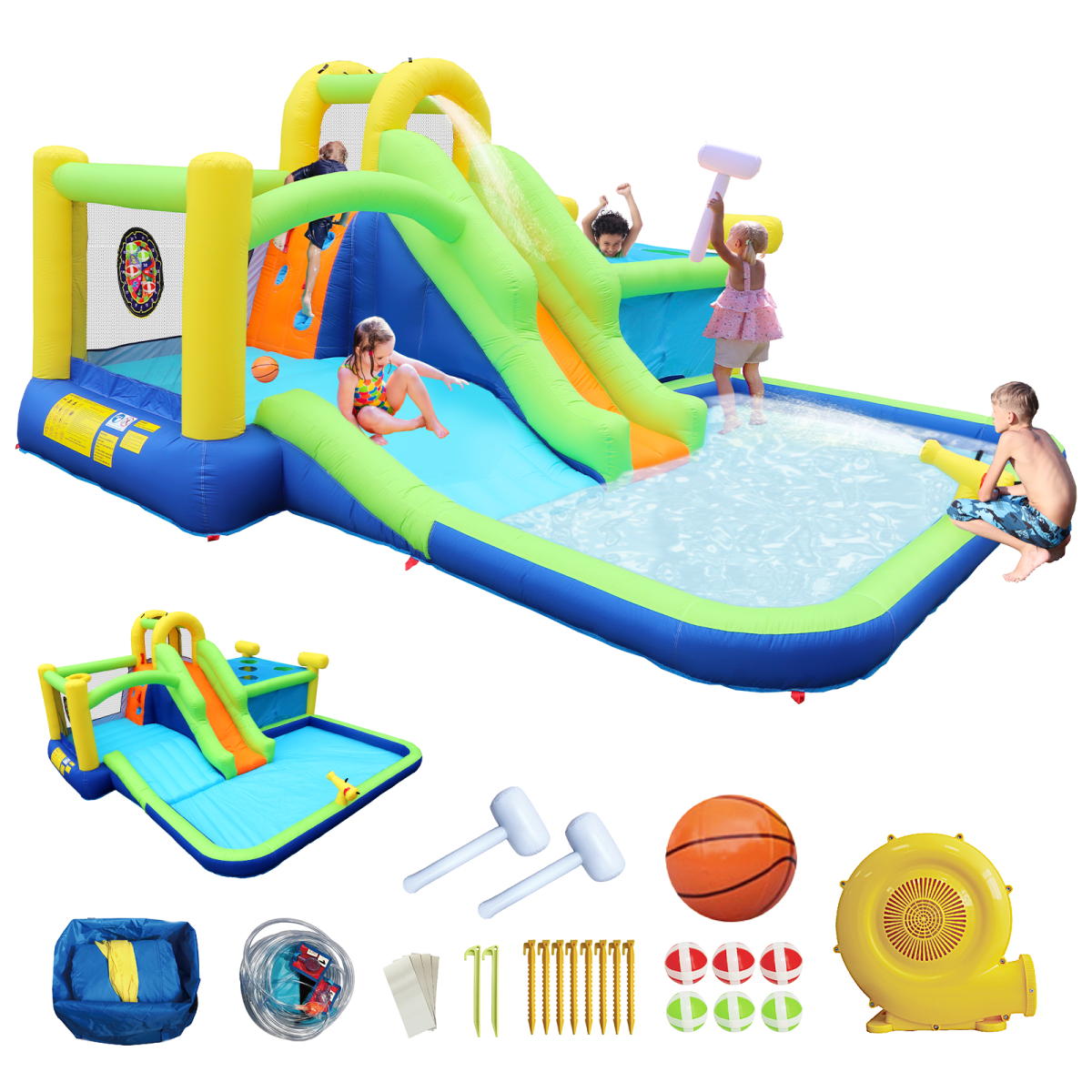 7 In1 Inflatable Slide Water Park Outdoor Bouncing House With Splash