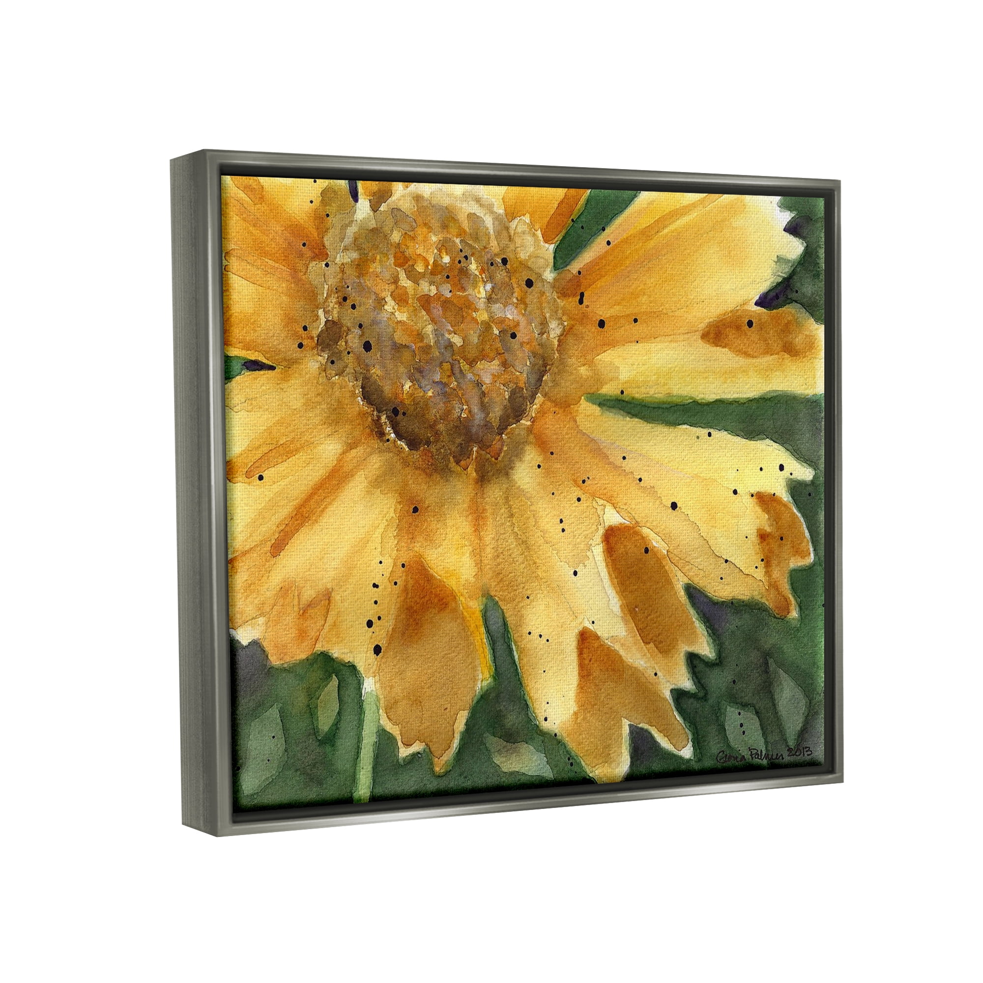 Stupell Industries Modern Sunflower Watercolor Botanical & Floral Painting Gray Floater Framed Art Print Wall Art, 21 x 17