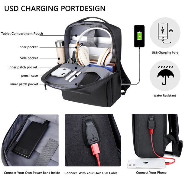 backpack for headphones laptops ipads phones books cords Laptop backpack with USB Charging Port, Travel Backpacks Carrying Case Fits  iPad Pro M4/iPad Air M2, iPad 10th 10.9, iPad 9/8/7th 10.2, iPad Air 5/4th