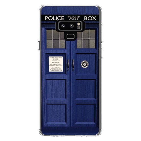 DistinctInk Clear Shockproof Hybrid Case for Samsung Galaxy Note 9 - TPU Bumper, Acrylic Back, Tempered Glass Screen Protector - London Police Call Box TARDIS