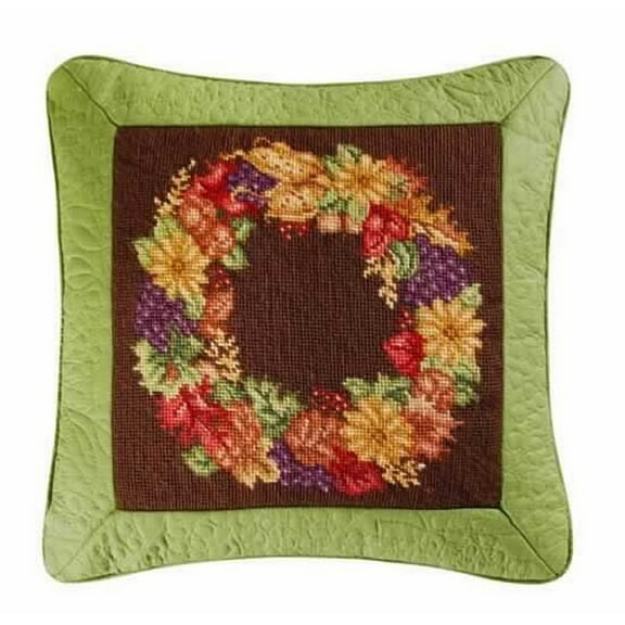 Autumn Wreath Needlepoint Accent Pillow Decor