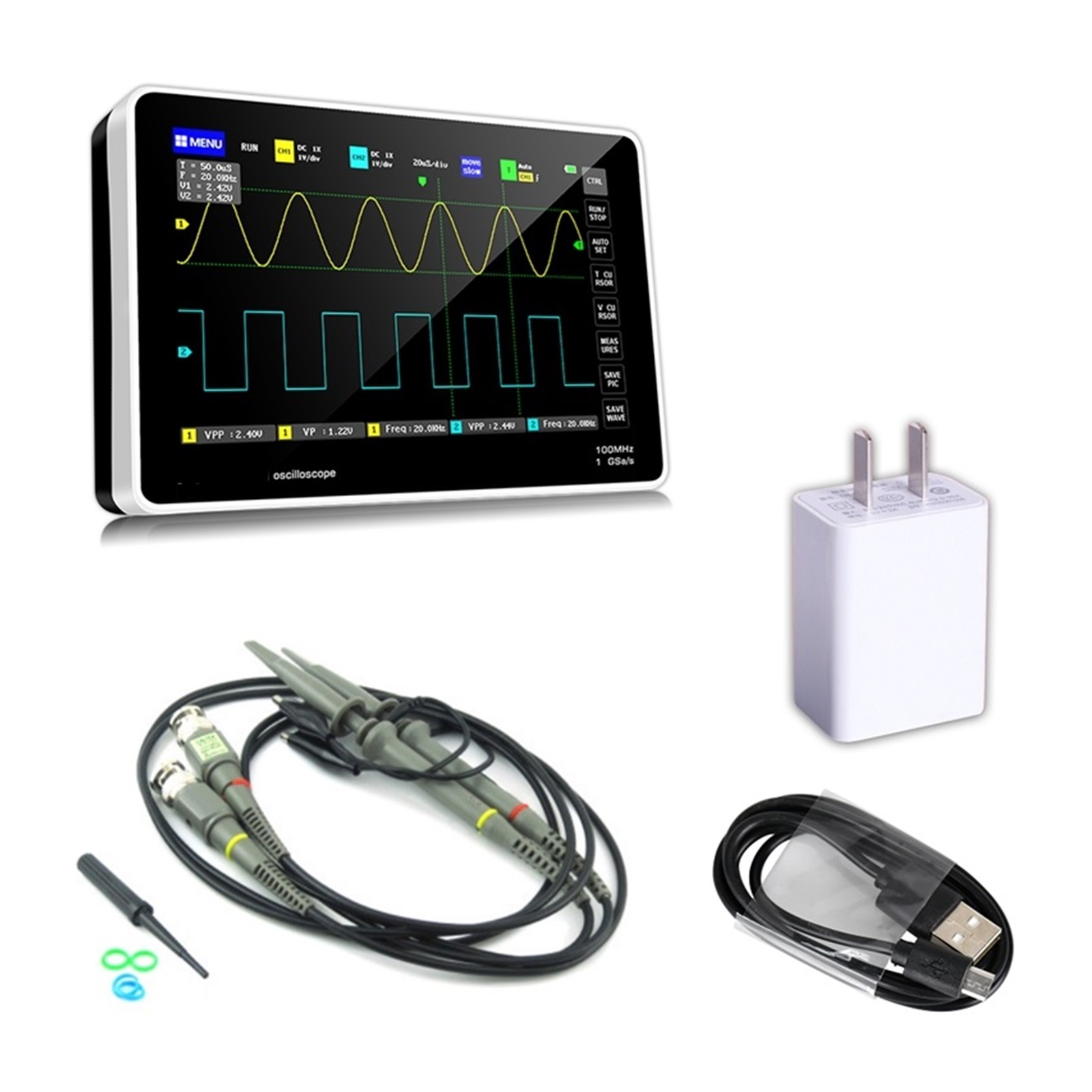 Digital Tablet Oscilloscope Dual Channel 100MHz Analog Bandwidth 1GSa Sampling Rate Auti-burn Waveform Multimeter ,Professional Designed