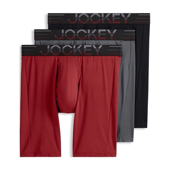 Jockey Men's EverActive Zero Chafe 9" Microfiber Long Leg Boxer Brief - 3 Pack