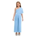 thumbnail image 1 of Riismen Girls Ruffled Sequins Jumpsuit One Shoulder Wide Leg Long Pants Romper Wedding Prom Playsuit Light Blue 14, 1 of 6