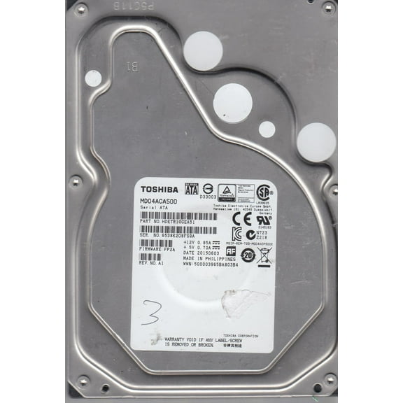 MD04ACA500, FP2A, HDETR10GEA51, Toshiba 5TB SATA 3.5 Hard Drive