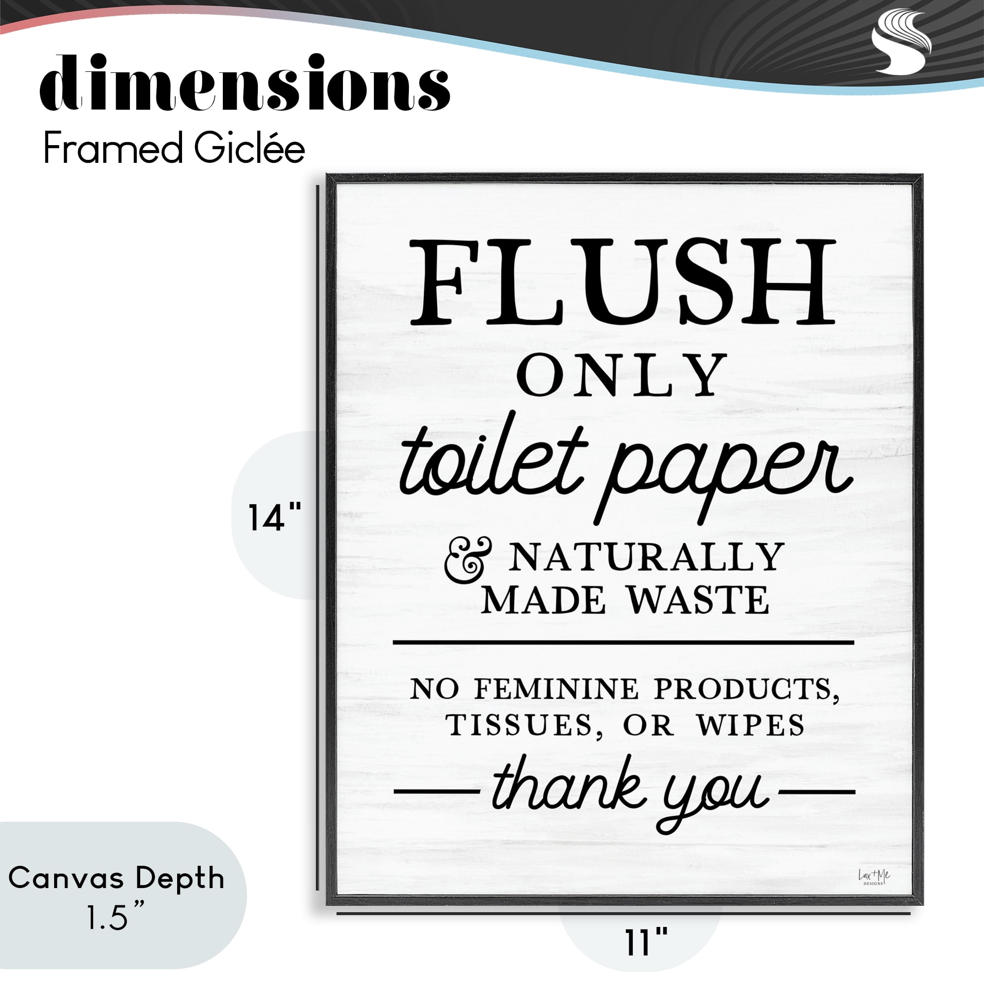 Stupell Industries Flush Only Toilet Paper Rules Black Framed Giclee Art, design by Lux + Me Designs