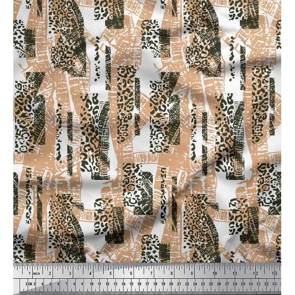 Soimoi Blue Velvet Fabric Brush Stroke & Leopard Animal Skin Print Sewing Fabric Yard 58 Inch Wide