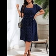 thumbnail image 4 of Vestido Elegante de Talla Grande con Lunares Retro, Cuello Cuadrado y Lazo en la Cintura para Mujer Azul Oscuro XXL, 4 of 9
