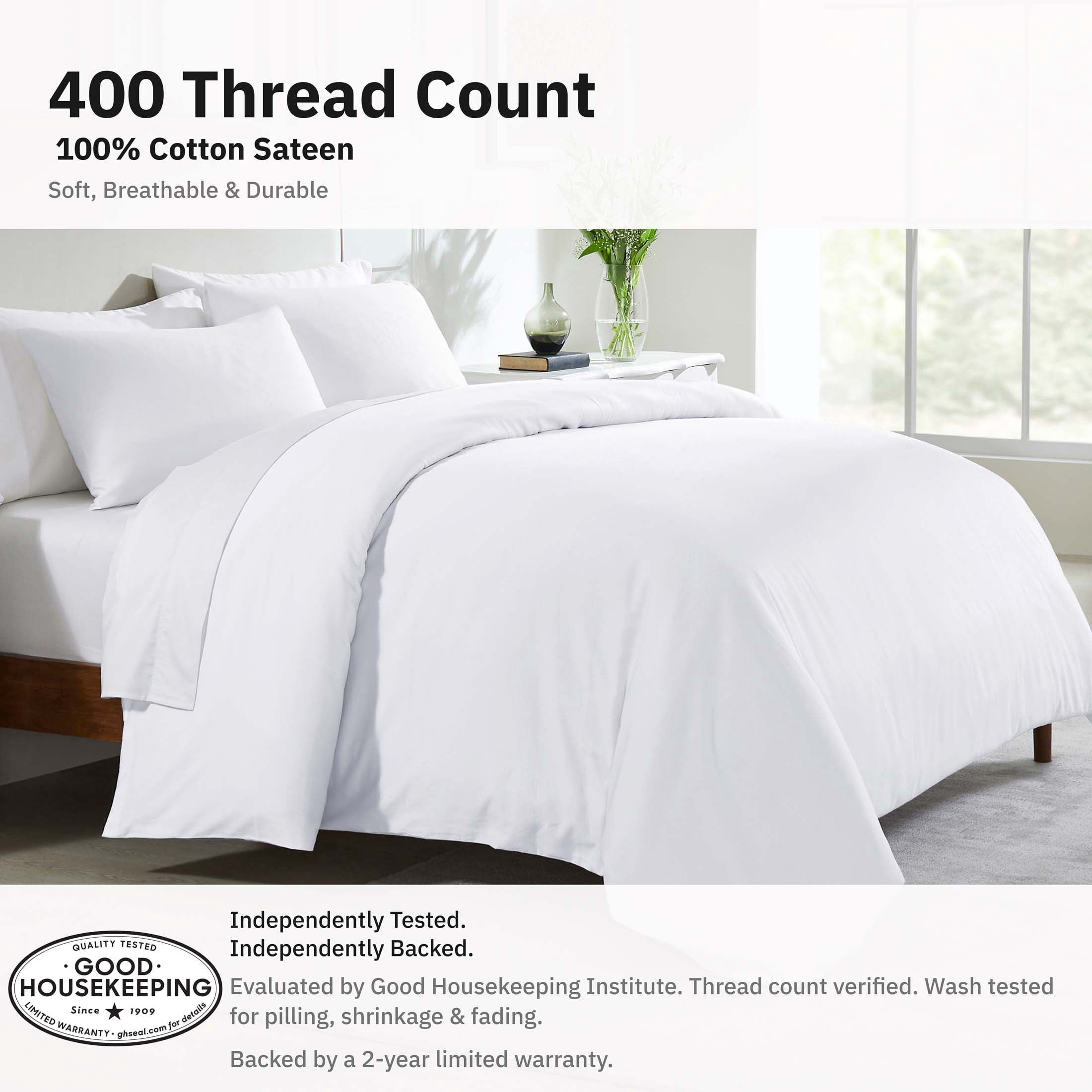 California Design Den 2-Piece Twin XL / Twin Duvet Cover Set - 400 Thread Count 100% Cotton Sateen - White
