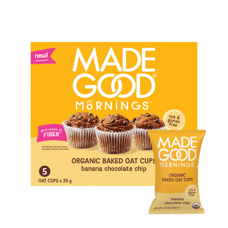 MadeGood Mornings Organic Chocolate Banana Baked Oat Cups 5 Count 1.23oz