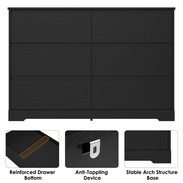 Homfa 6-Drawer Double Dresser, Black Modern photo 7