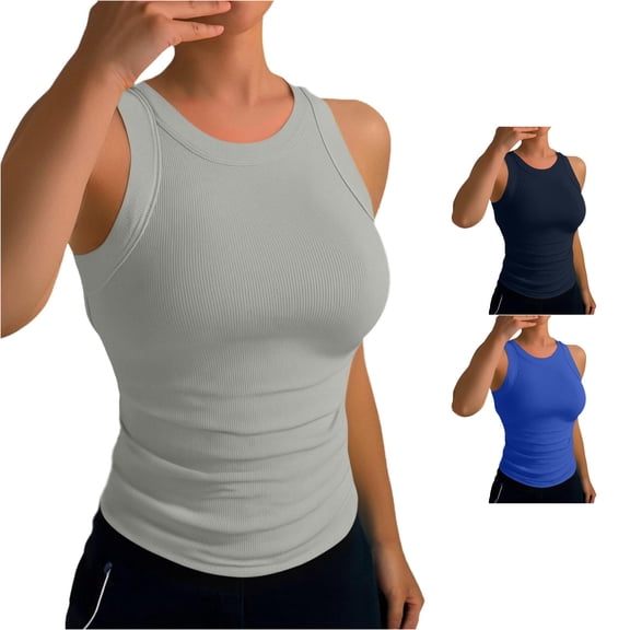 TIANZEN Women's Ribbed Camisole Tank Top Casual Comfortable Round Neck Sleeveless Undershirt For Home And Leisure Spring Summer Wear Extra Long Tops for Layering
