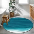 thumbnail image 3 of Ombre Teal Waves Round Area Rug 3.3Ft Washable Circle Rugs for Dining Room Table, Abstract Art Gradient Modern Non-Slip Carpet Floor Mats Indoor Outdoor Carpet Runner Aesthetic Home Decor, 3 of 8