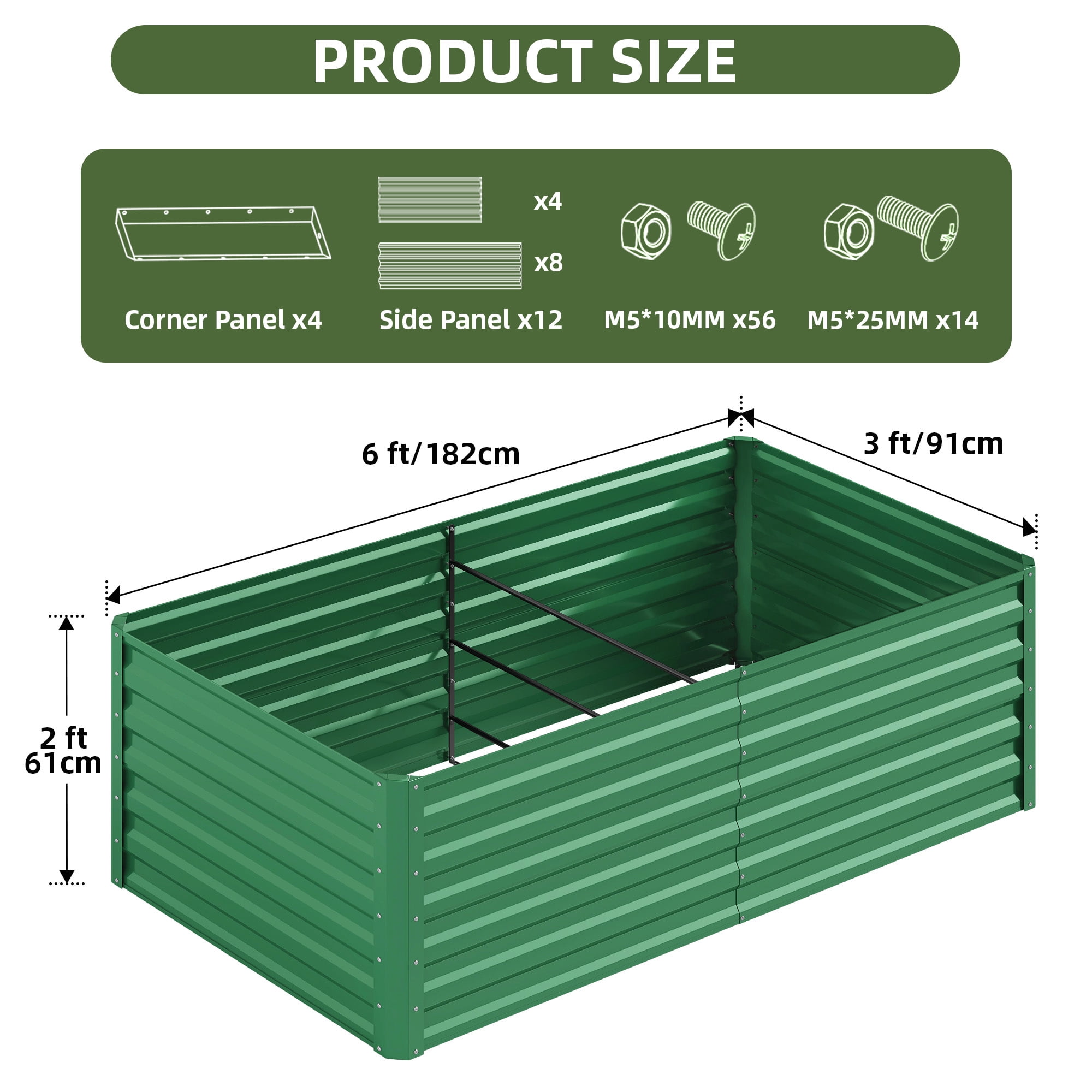 Uforic Galvanized Raised Garden Bed Kit, Metal Planter Box with Gloves, Metal Raised Garden Beds for Vegetables,Green,6x3x2ft