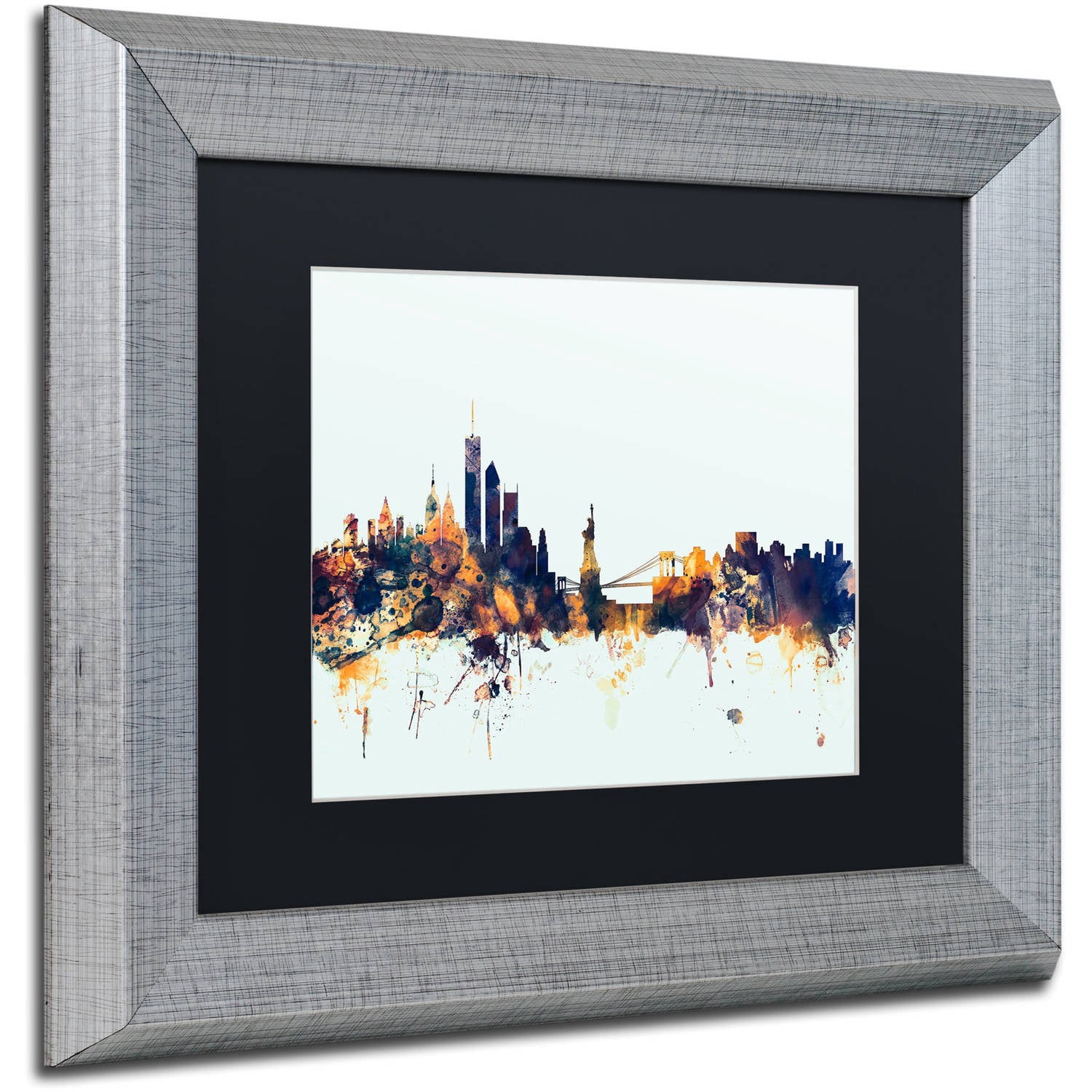 Trademark Fine Art "New York Skyline Blue" Canvas Art by Michael Tompsett, Black Matte, Silver Frame