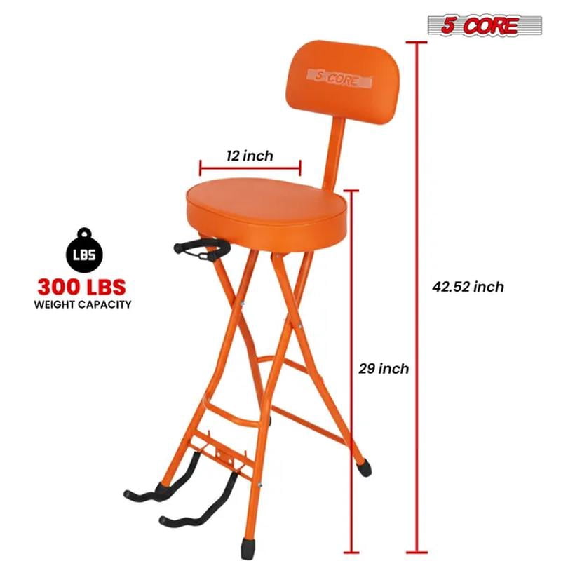 Guitar Stool Padded Chair with Backrest Foldable Music Seat Built in Foot Rest Guitar Stand