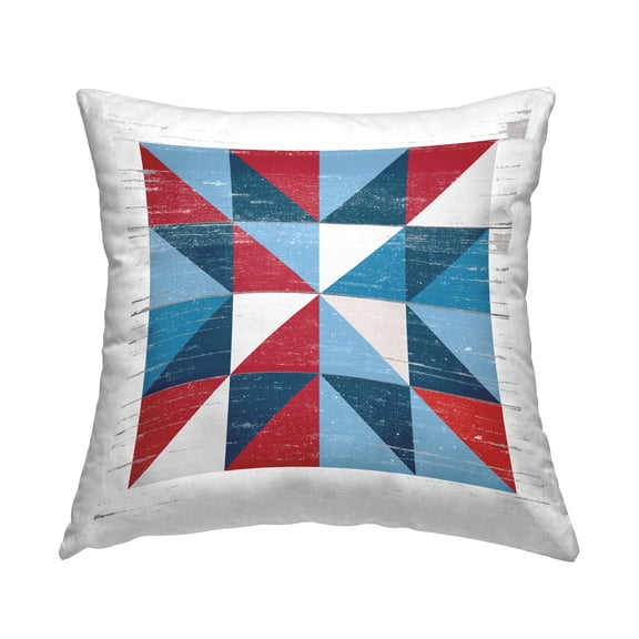 Stupell Industries Red Blue Rustic Quilt Pattern Square Decorative Printed Throw Pillow, 18 x 18,