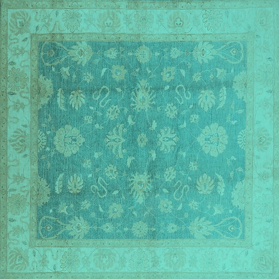 Ahgly Company Indoor Square Oriental Turquoise Blue Traditional Area Rugs, 5' Square