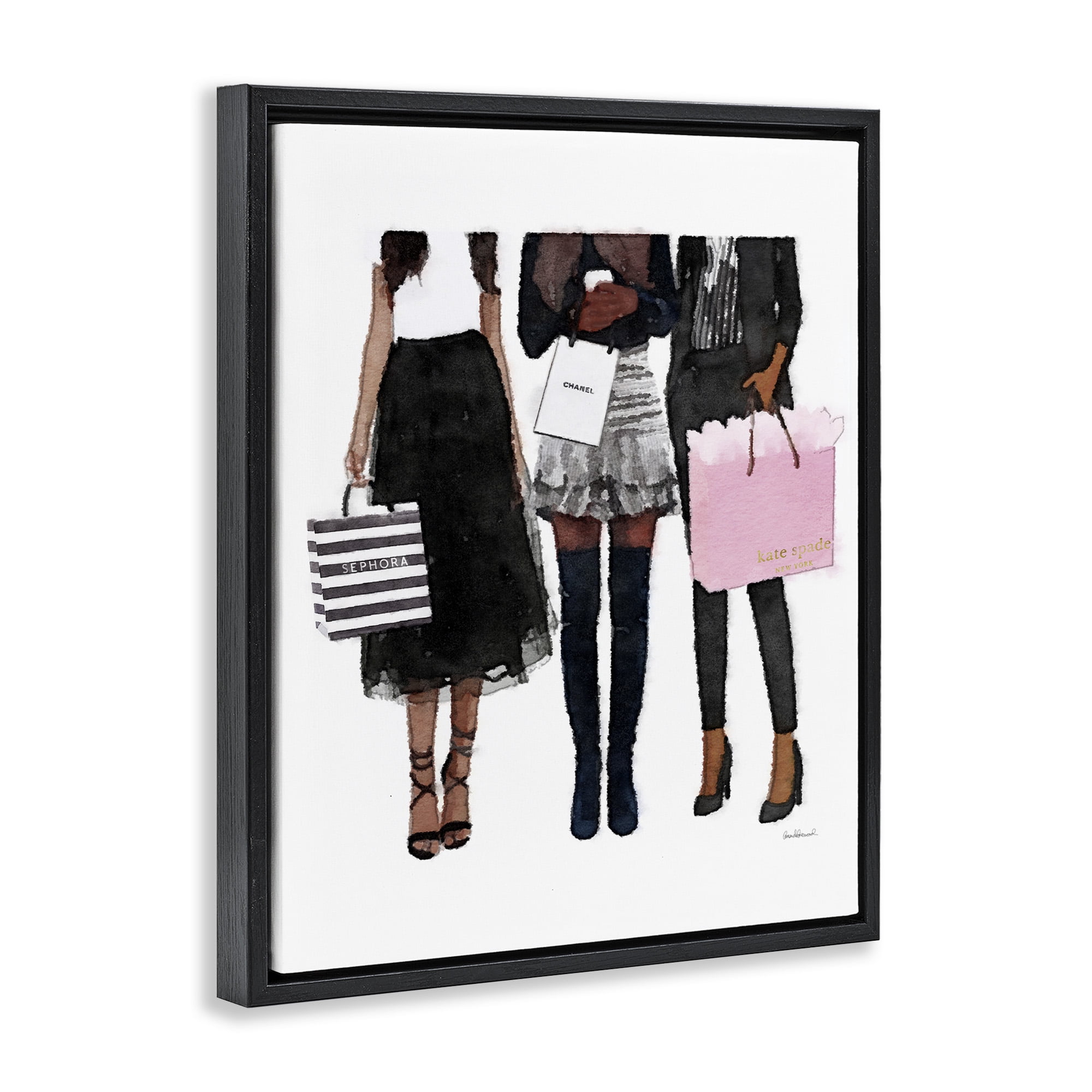 Stupell Industries Fashion Models Glam Watercolor Beauty & Fashion Painting Black Floater Framed Canvas Art Print Wall Art, 17 x 21