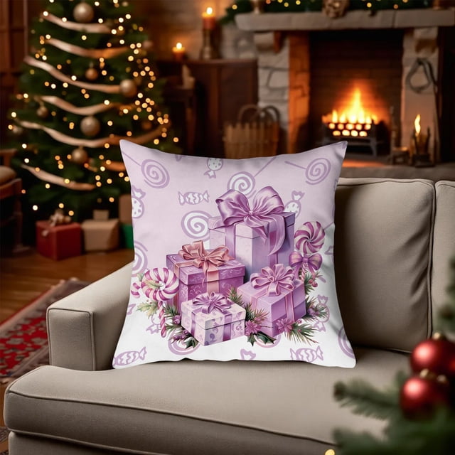 Fundas de almohada navideñas de 45 x 45 cm | Fundas decorativas de algodón suave con cremallera oculta para sofá, dormitorio y decoración del hogar