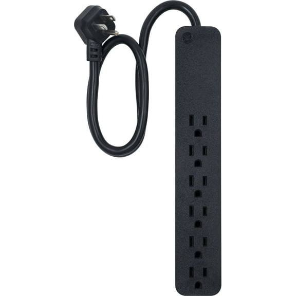 GE Pro 6 Outlet Surge Protector, 2 ft Extension Cord, Black - 45170
