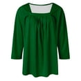 thumbnail image 7 of yunLCZ Casual Tops Everyday Low Price A Vintage Solid Color T Shirt With A Square Neck For Ladies A Casual Pleated Loose And Flowing Three Quarter Sleeve Top Office casual blouse with leggings, 7 of 7