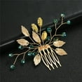 thumbnail image 4 of Nvzi Horquillas para el pelo de boda con flores para novias, peinetas con perlas de cristal, pinzas para el pelo, accesorios para el pelo de boda dorados, joyas, color azul, 4 of 4