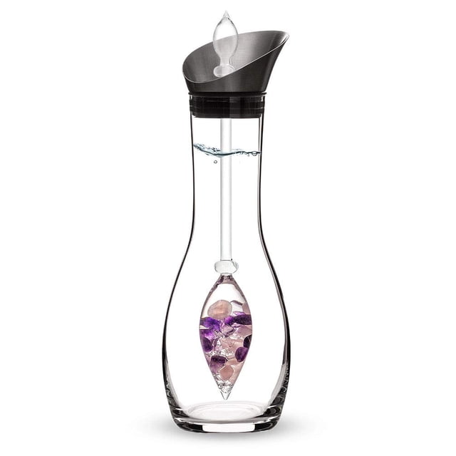 Era VitaJuwel BIENESTAR | Decantador de agua cristalina con cuarzo rosa amatista y cuarzo transparente