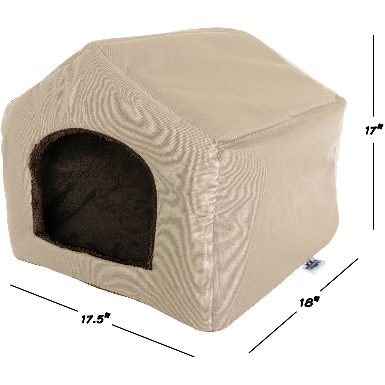 PETMAKER Cozy Cottage Small Pet Bed with Removable Sherpa Pad, Tan