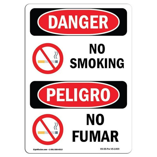 SignMission OS-DS-A-1824-VS-1469 18 x 24 in. OSHA Danger Sign - No Smoking
