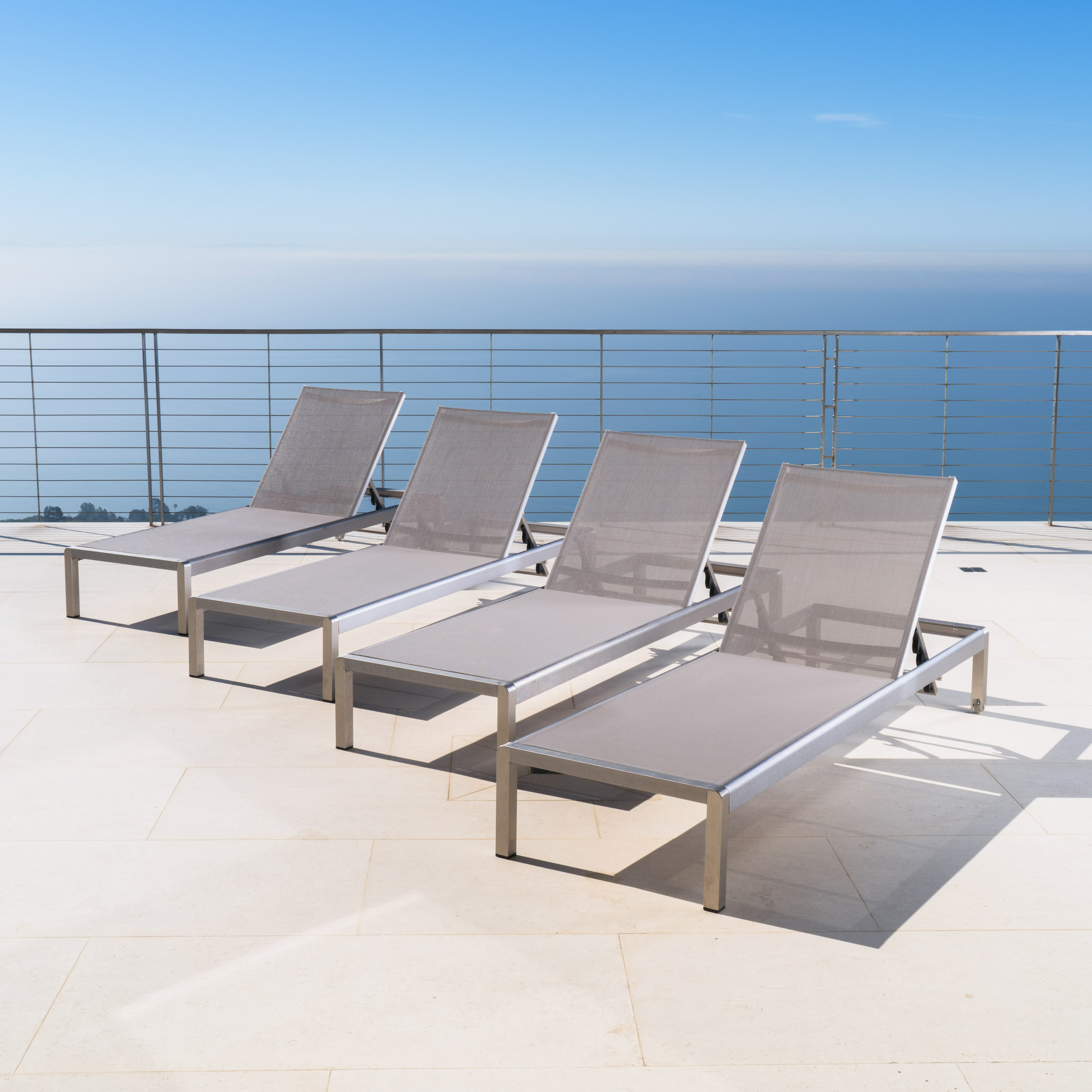 Miller Outdoor Mesh Chaise Lounge, Set of 4, Grey