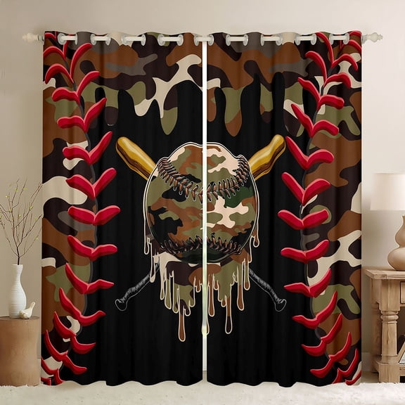 Erosebridal Teens Abstract Camouflage Baseball Black Out Curtains,Sport Theme Curtains Pack of 2 (42x63 Each) for Kids Boys,Breathable Home Decor