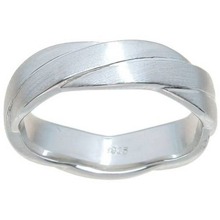 Sterling Silver Venetian Finish 5mm Cross-Over Style Wedding Band