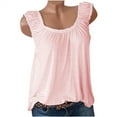 thumbnail image 2 of QLEICOM Women's Summer Basic Sleeveless Crewneck Casual Tank Tops Loose Shirts Pleated Solid Color Loose Fit Workout Yoga Vest Shirt Going Out Tee Pullover Blouses Pink S, 2 of 7
