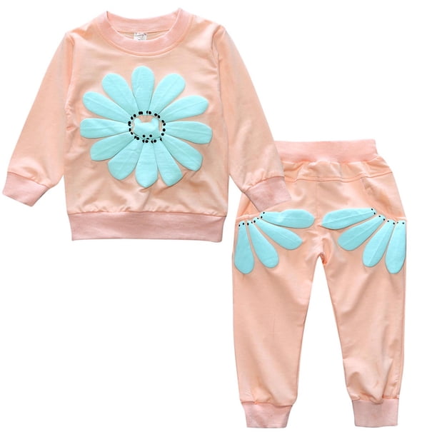 Ropa Para Bebés Y Niñas, Conjunto Para Niños Pequeños, Jersey Para Niños, Conjunto De 2 Piezas De Girasol Para Niños, Chándal Rosa Para Niños Odeerbi LM103-4313