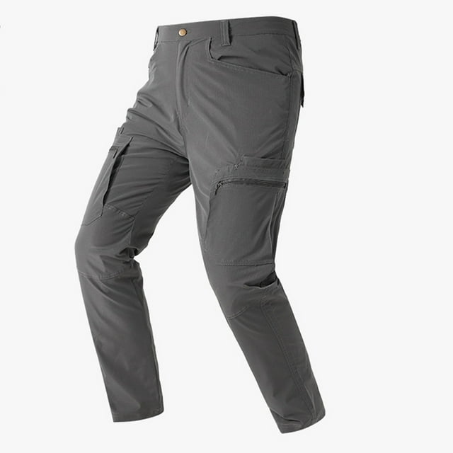 RXIRUCGD Mens Casual Fashion Solid Multiple Pockets Quick Drying WorkTrousers Zipper Pants, Gray, Size: L