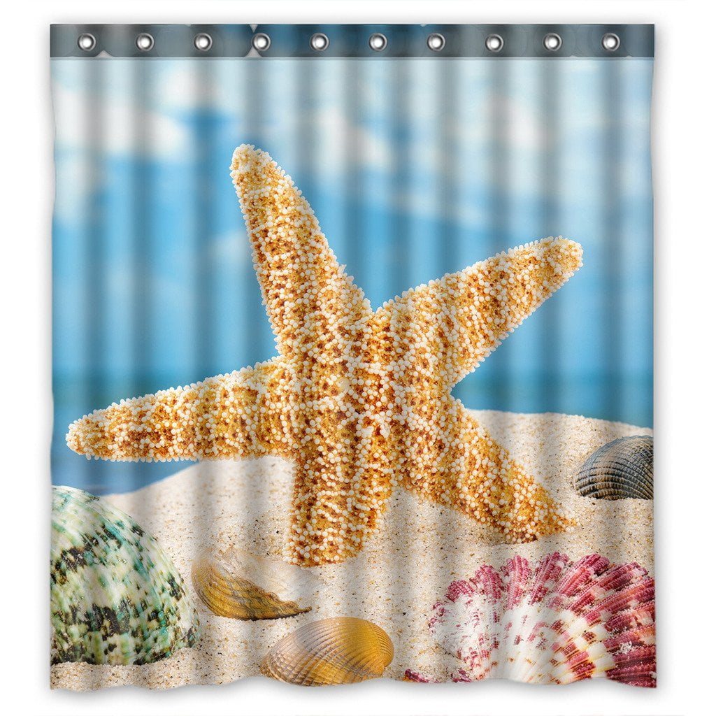 GCKG Summer Beach Seashell Starfish Sand Sky Waterproof Polyester