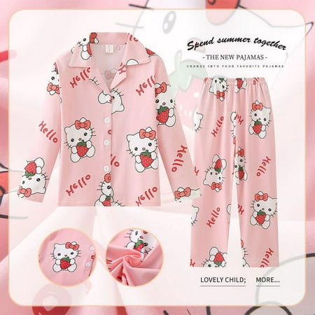 

2pcs Sanrios Hello Kittys New Pajamas Kids Spring and Autumn Pure Cotton Soft Comfortable Kawaii Cute Cartoon Anime Home Clothes