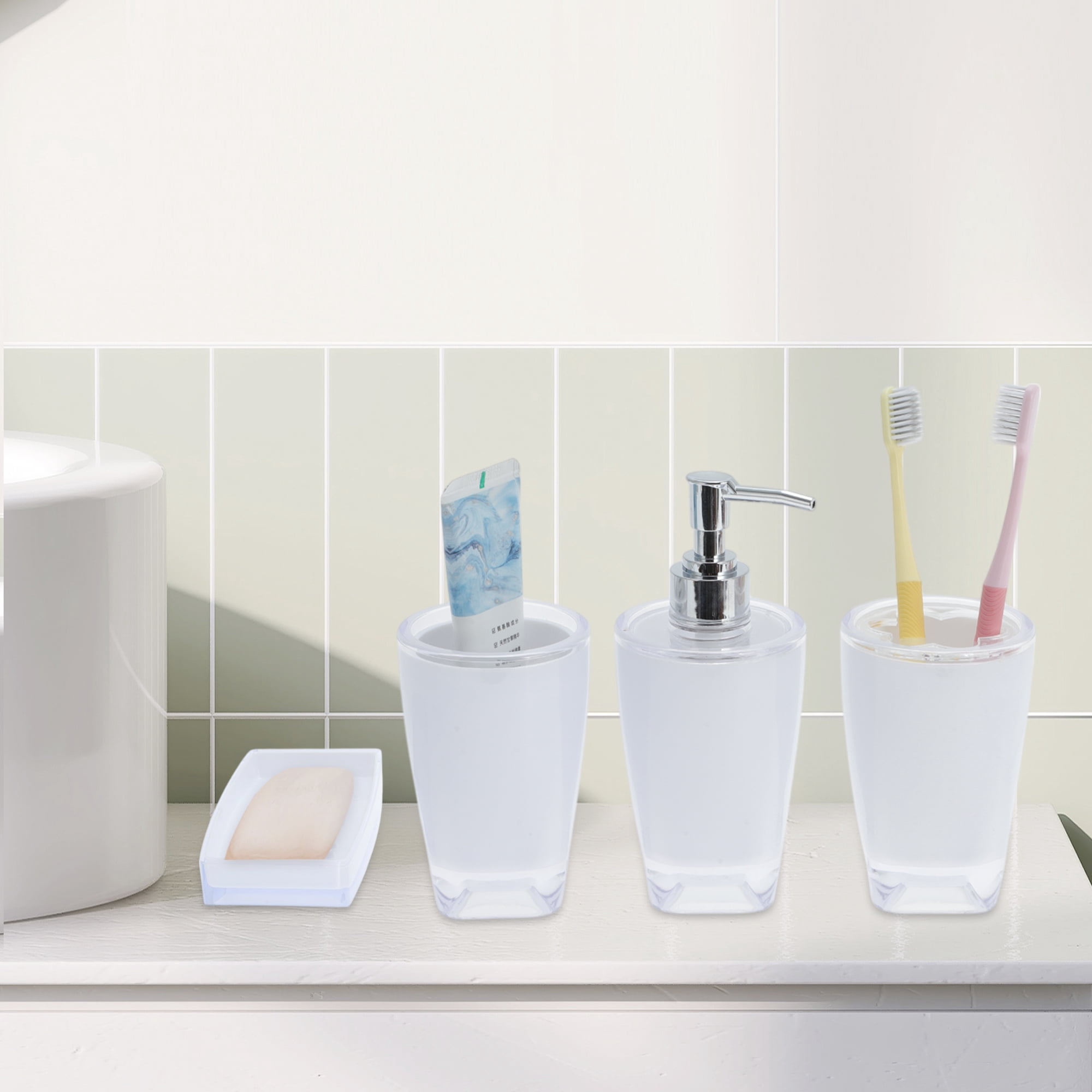 Unique Bargains 3 Pcs Reusable Bathroom Accessories Set White