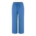 thumbnail image 3 of Kelon Women's Casual Pants, Women Linen Cropped Pants Summer Elastic High Waisted Linen Capri Pants Casual Loose Cropped Pant with Pockets, S, 3 of 8