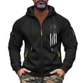thumbnail image 3 of Men's Flag Print Zip Up Hoodie with Arm Pocket, Casual Cardigan Style Sweatshirt, Large Size Fleece Jacket for Independence Day, Christmas, Outdoor Enthusiasts,Black,XL, 3 of 5