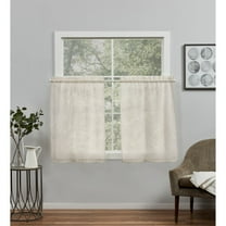 Exclusive Home Curtains Belgian Sheer Rod Pocket Tier Curtain Panel Pair, 26x24, Taupe, Set of 2